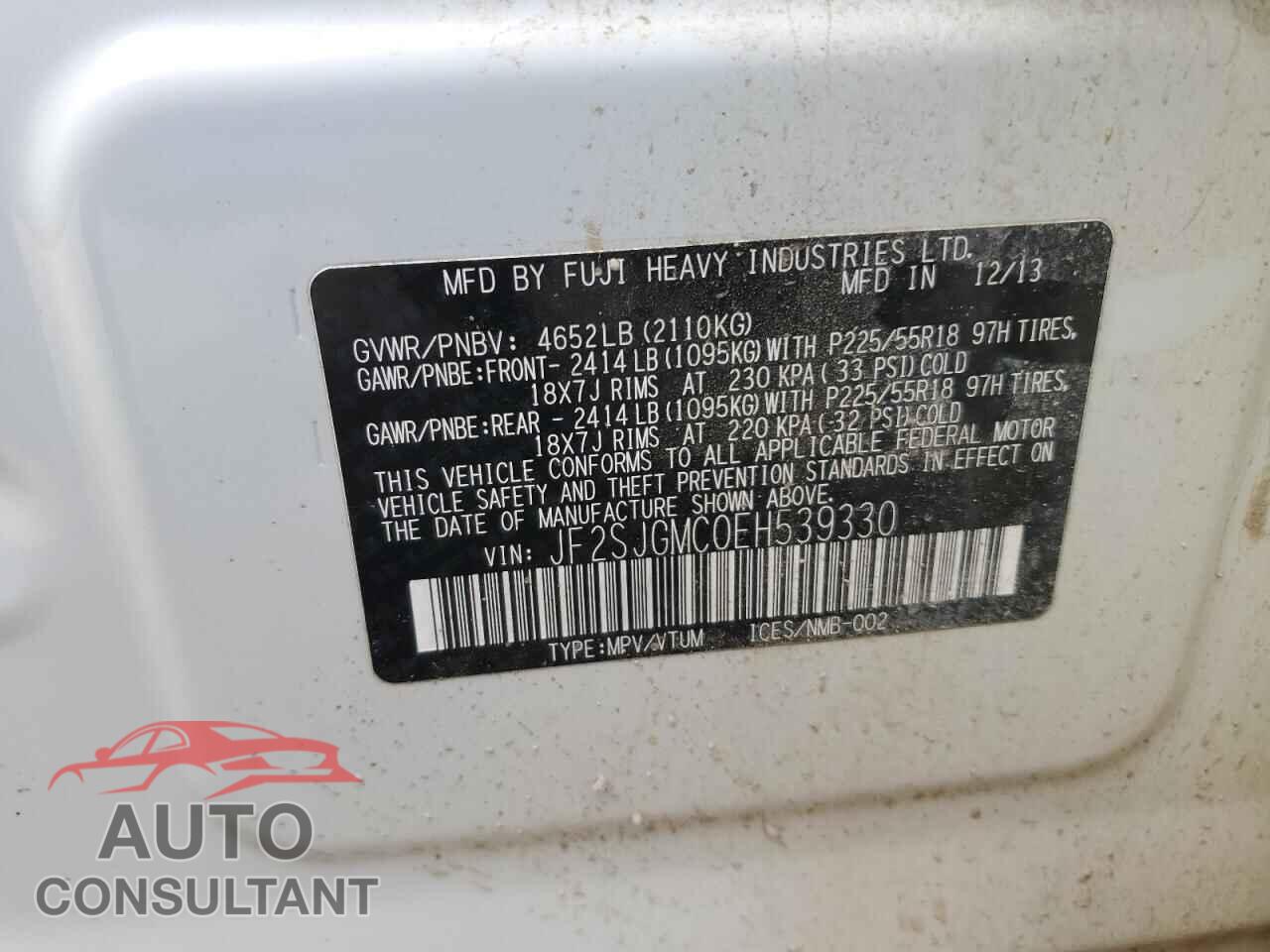 SUBARU FORESTER 2014 - JF2SJGMC0EH539330