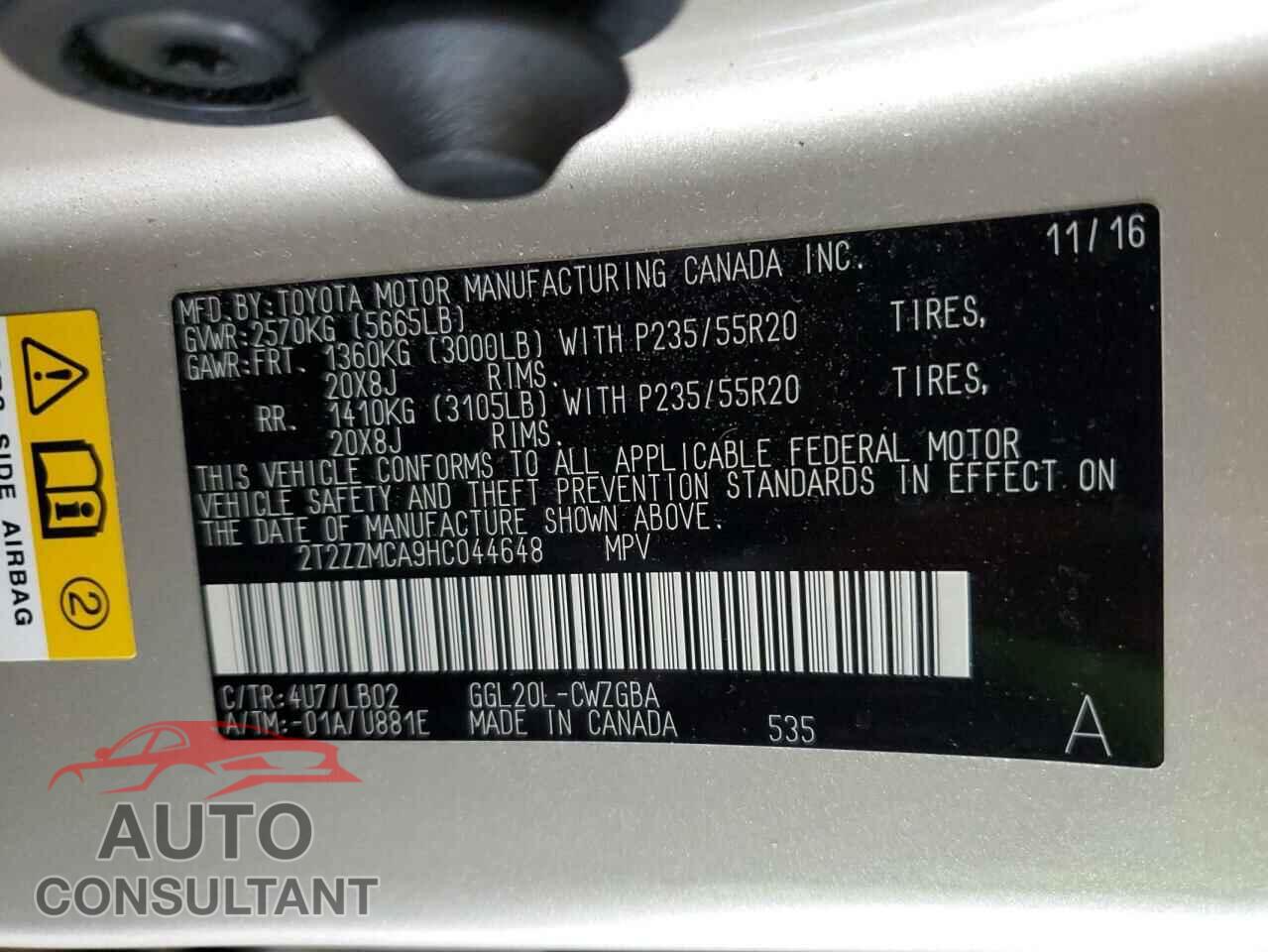 LEXUS RX350 2017 - 2T2ZZMCA9HC044648