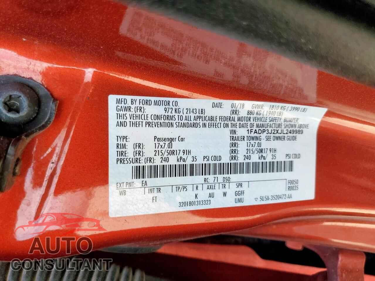 FORD FOCUS 2018 - 1FADP3J2XJL249989