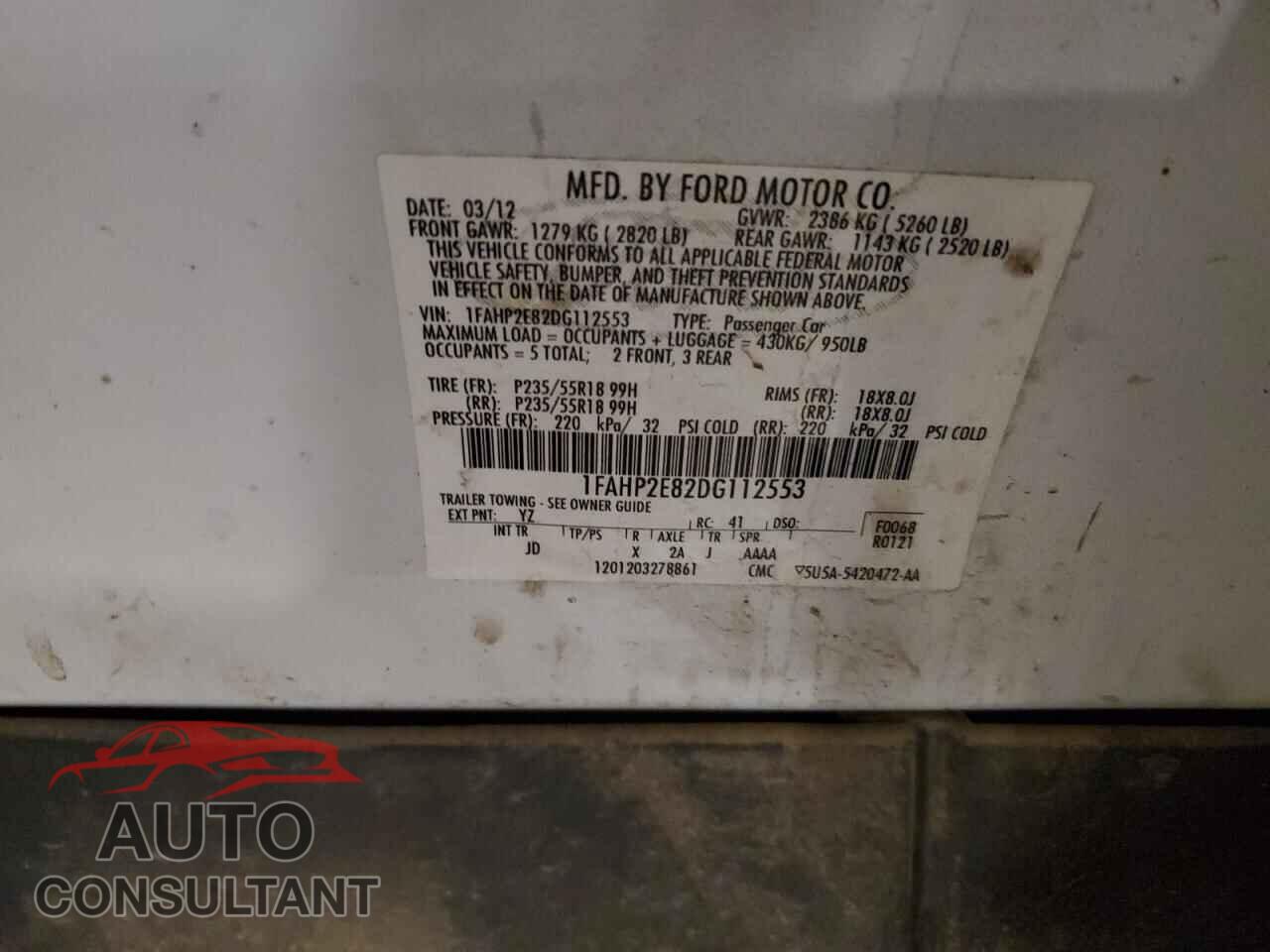 FORD TAURUS 2013 - 1FAHP2E82DG112553