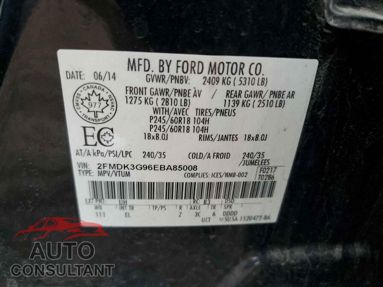 FORD EDGE 2014 - 2FMDK3G96EBA85008