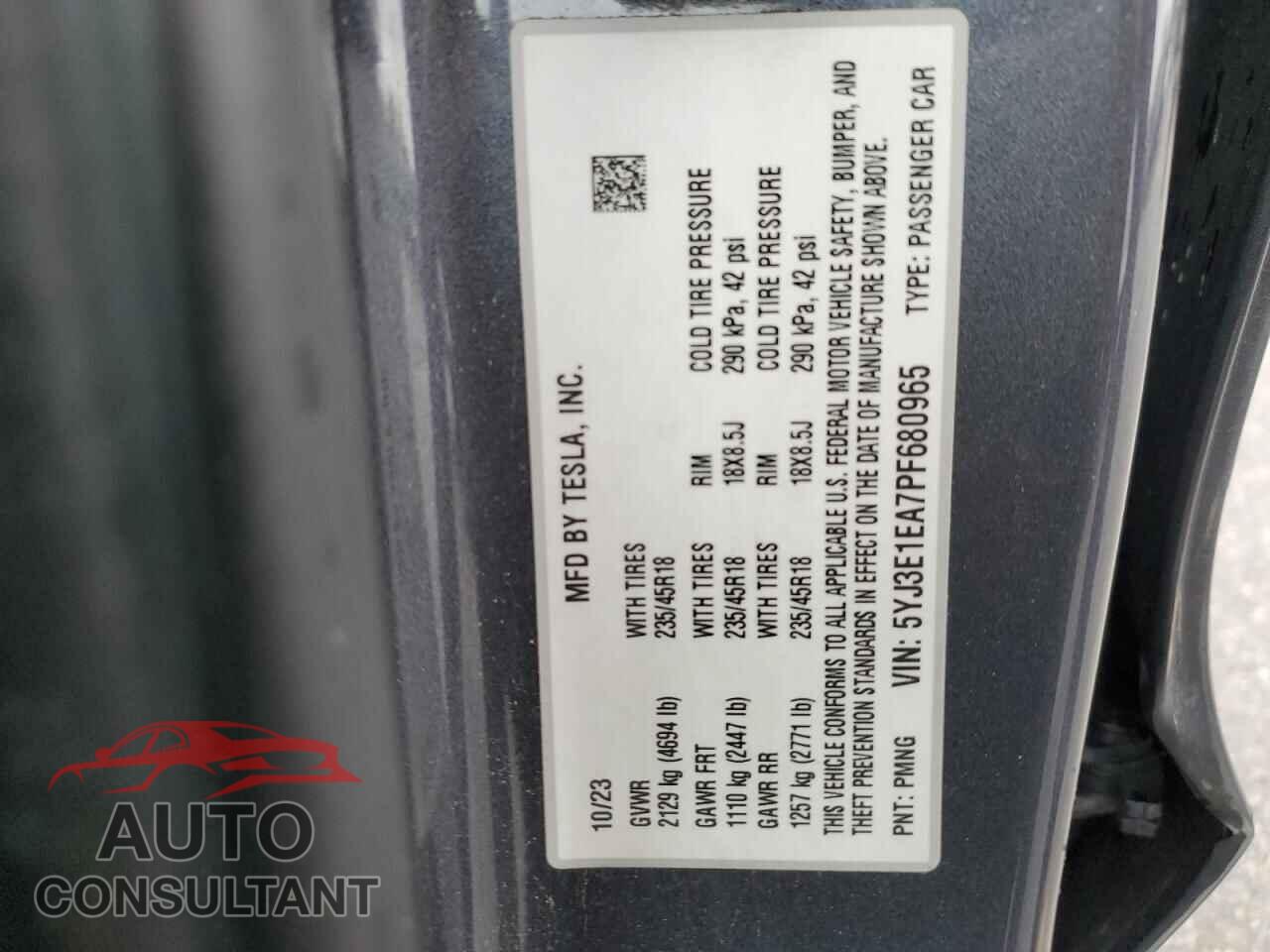 TESLA MODEL 3 2023 - 5YJ3E1EA7PF680965