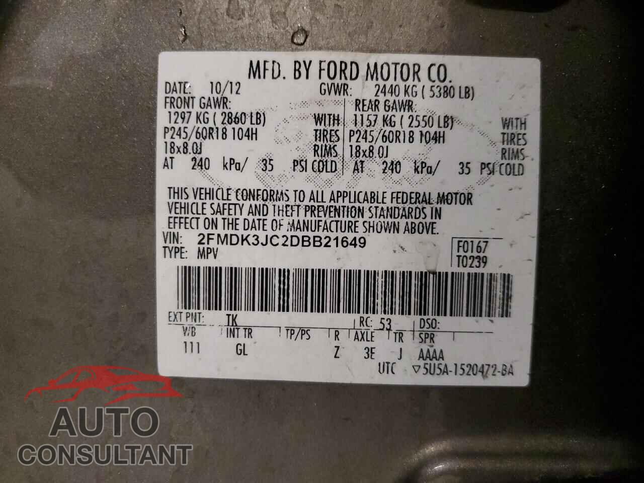 FORD EDGE 2013 - 2FMDK3JC2DBB21649
