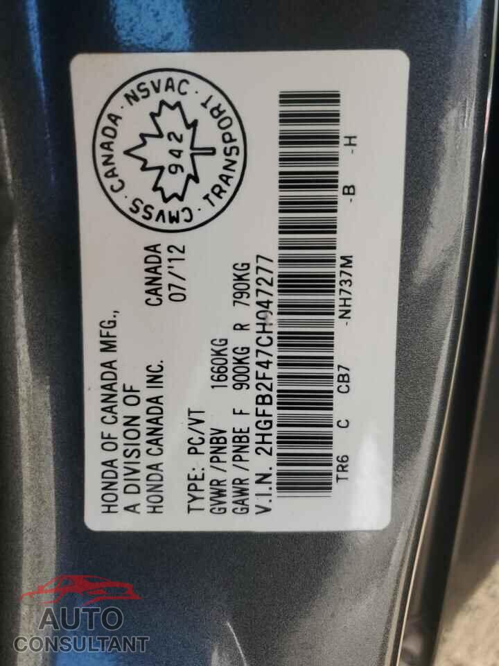 HONDA CIVIC 2012 - 2HGFB2F47CH047277