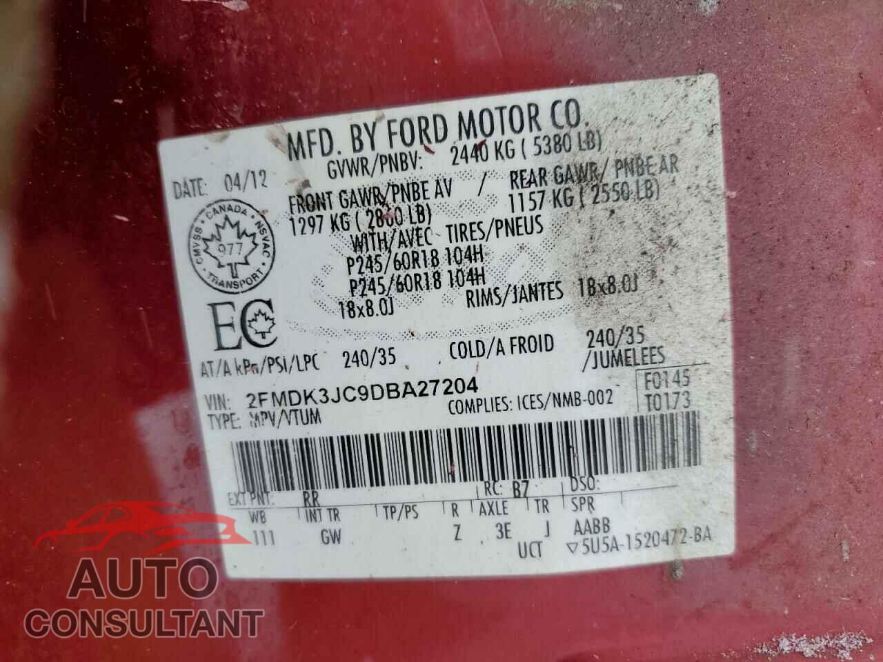 FORD EDGE 2013 - 2FMDK3JC9DBA27204