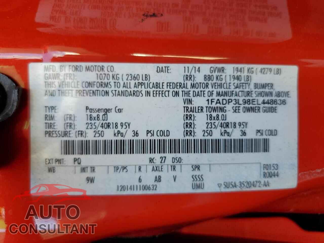 FORD FOCUS 2014 - 1FADP3L98EL448636
