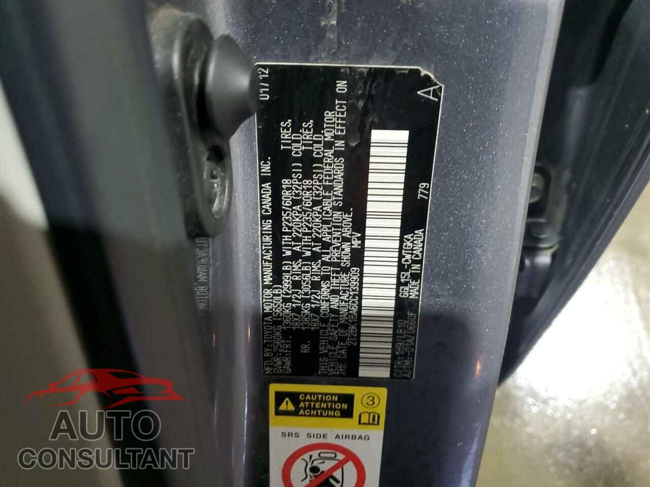 LEXUS RX350 2012 - 2T2BK1BA6CC139909