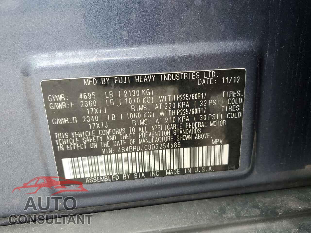 SUBARU OUTBACK 2013 - 4S4BRDJC8D2254589