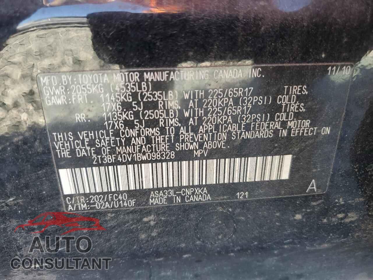 TOYOTA RAV4 2011 - 2T3BF4DV1BW098328