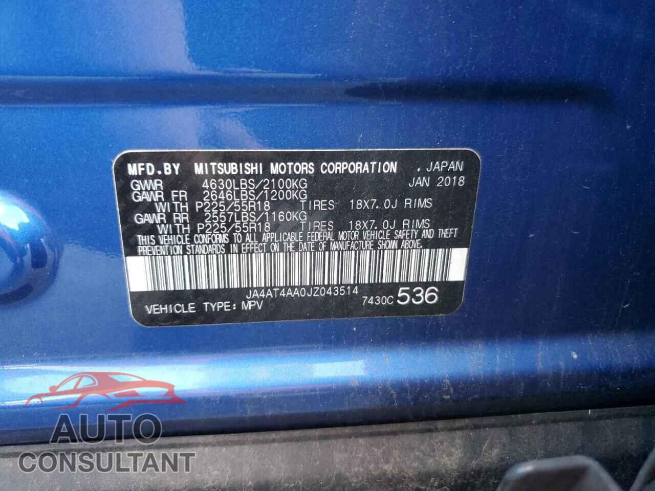 MITSUBISHI ECLIPSE 2018 - JA4AT4AA0JZ043514