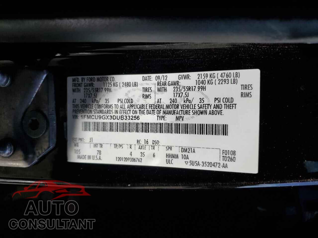 FORD ESCAPE 2013 - 1FMCU9GX3DUB33256