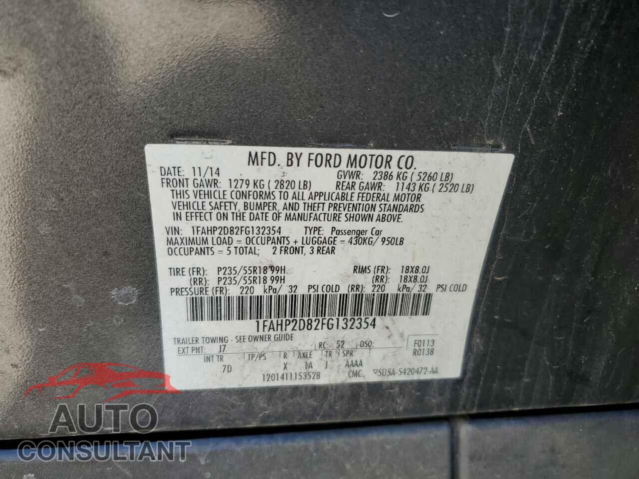 FORD TAURUS 2015 - 1FAHP2D82FG132354