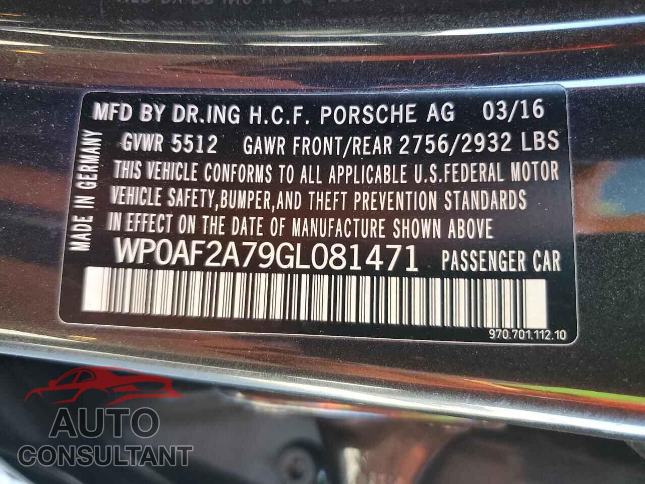 PORSCHE PANAMERA 2016 - WP0AF2A79GL081471
