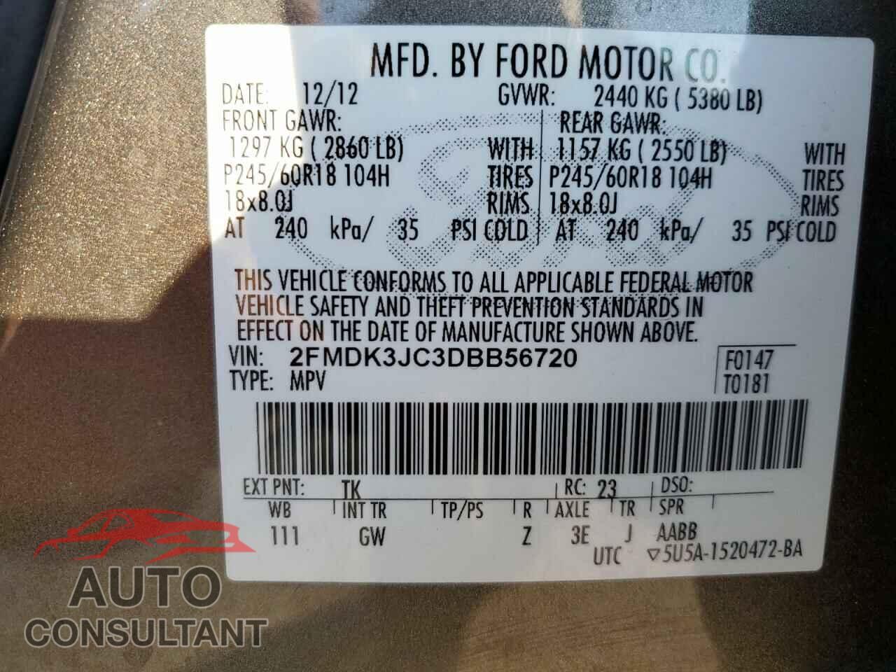 FORD EDGE 2013 - 2FMDK3JC3DBB56720