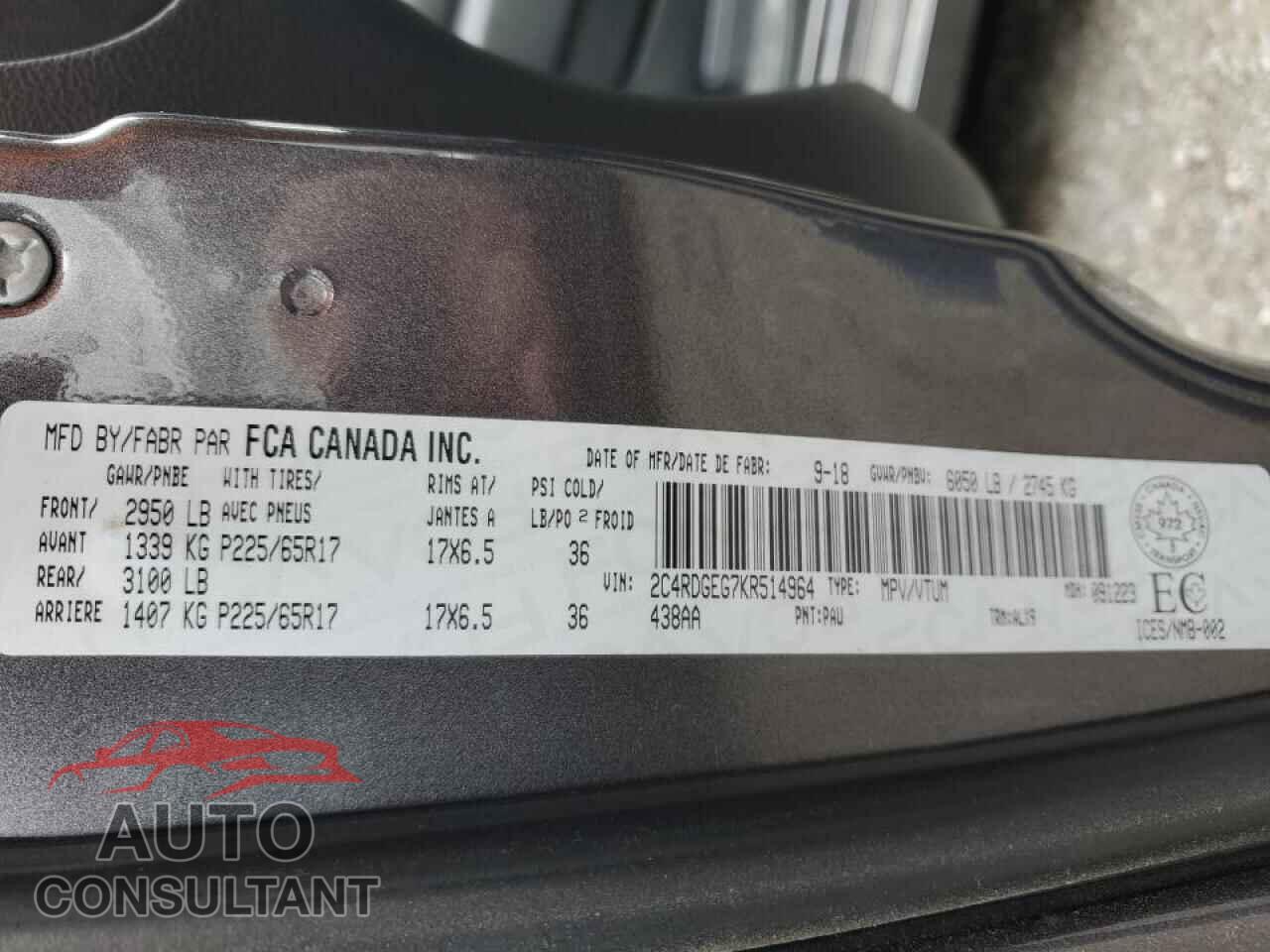 DODGE CARAVAN 2019 - 2C4RDGEG7KR514964
