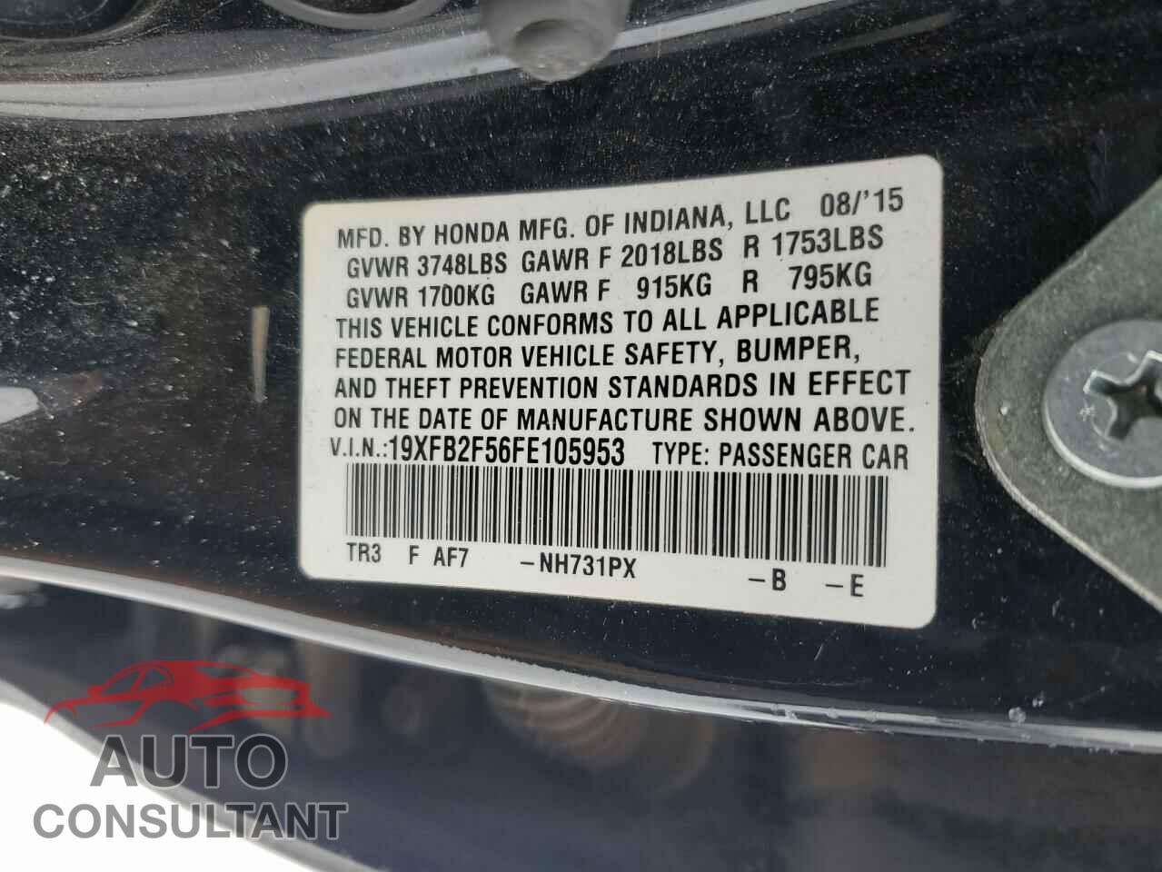 HONDA CIVIC 2015 - 19XFB2F56FE105953
