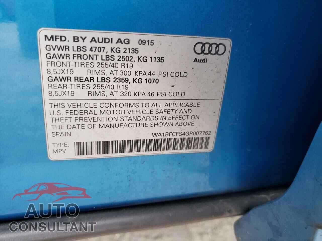 AUDI Q3 2016 - WA1BFCFS4GR007762