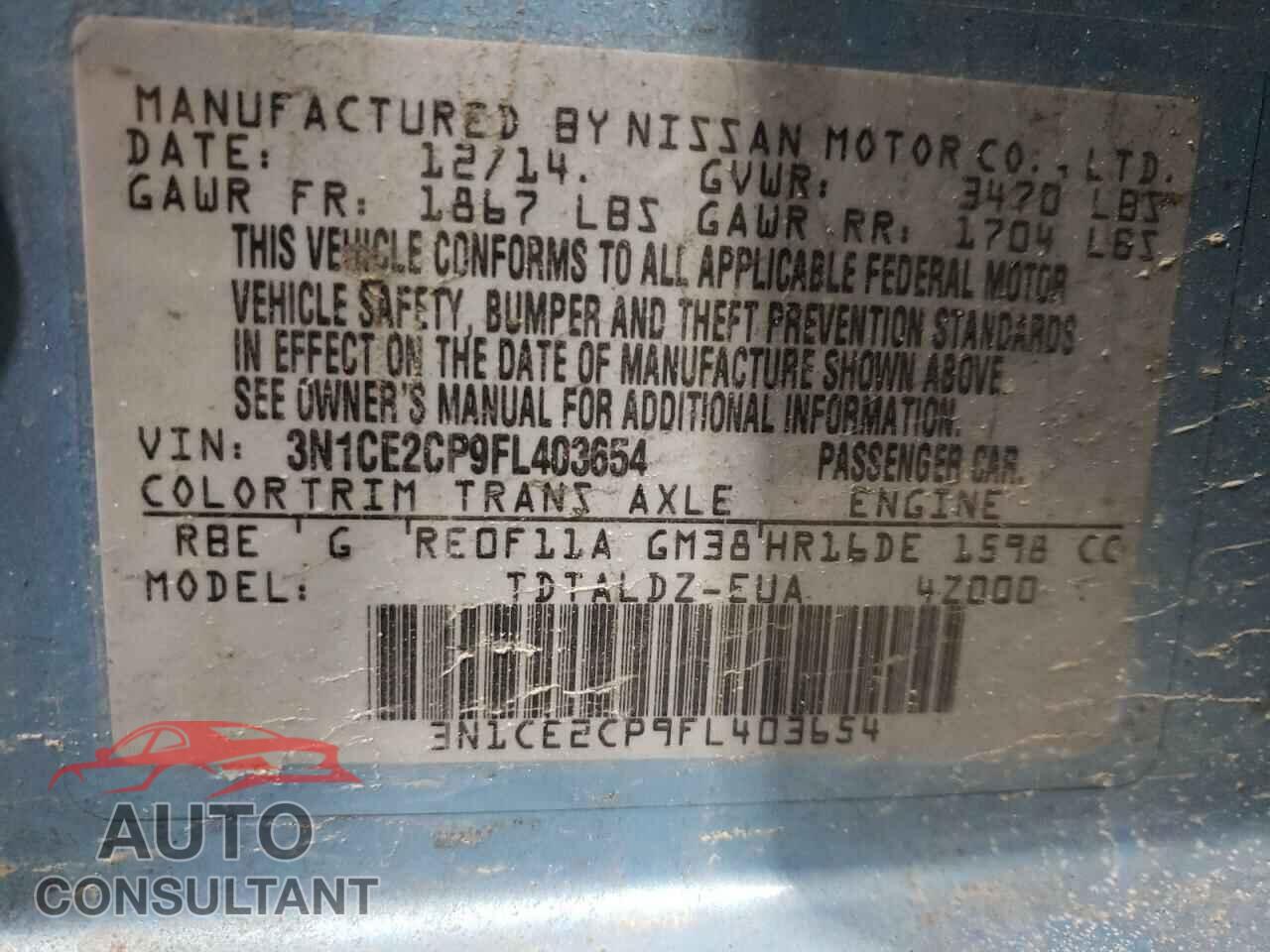 NISSAN VERSA 2015 - 3N1CE2CP9FL403654