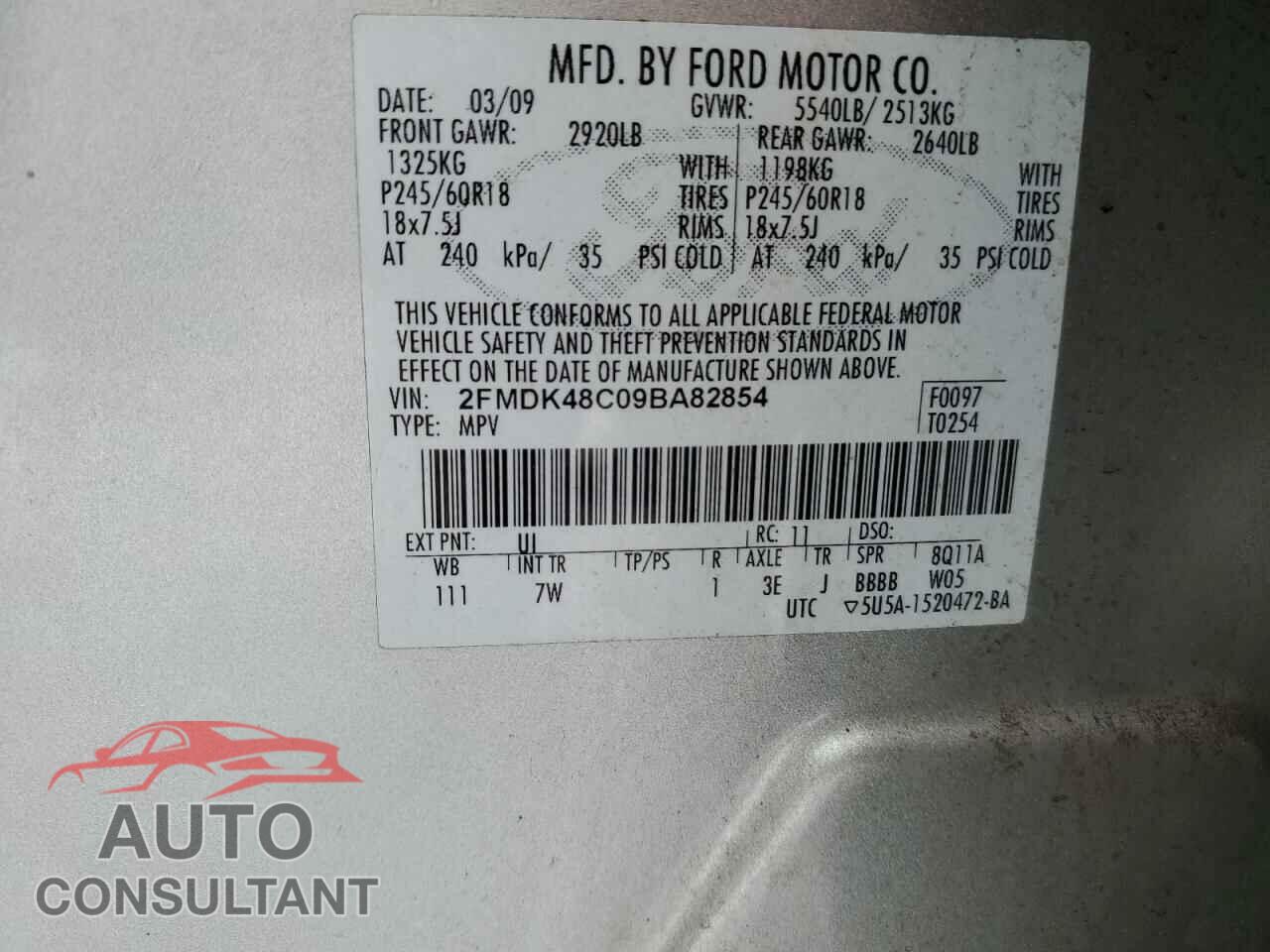 FORD EDGE 2009 - 2FMDK48C09BA82854