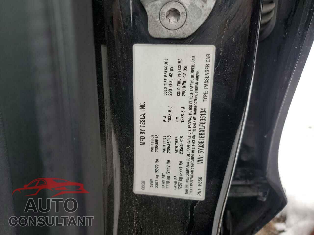 TESLA MODEL 3 2020 - 5YJ3E1EBXLF635134