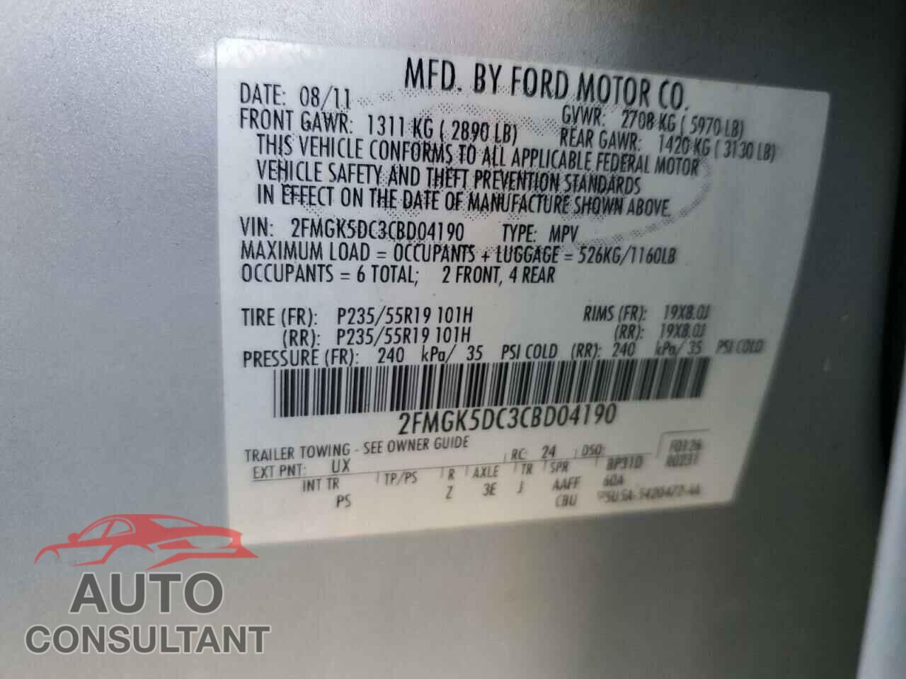 FORD FLEX 2012 - 2FMGK5DC3CBD04190
