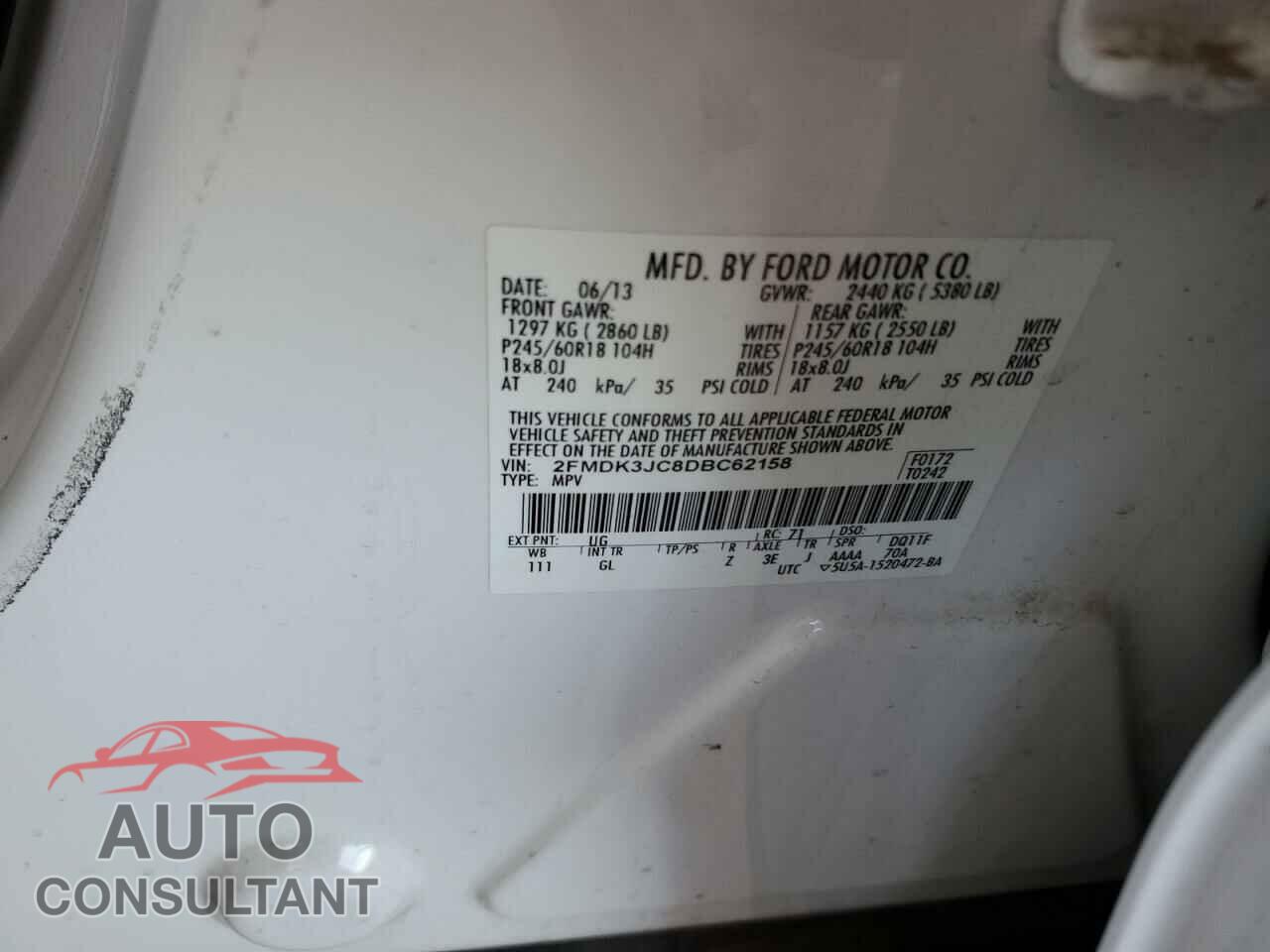 FORD EDGE 2013 - 2FMDK3JC8DBC62158