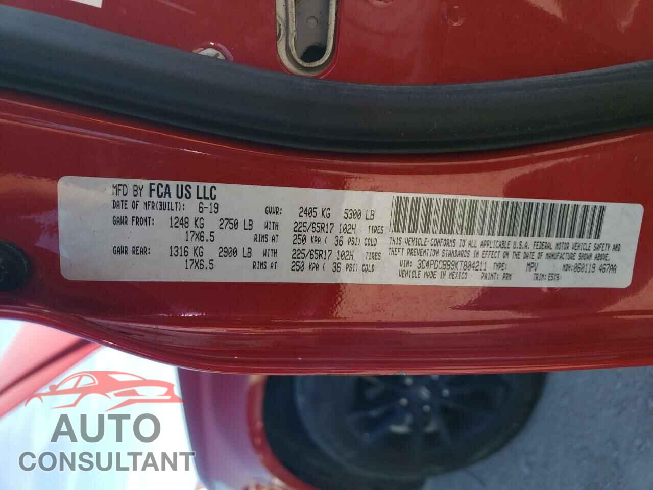 DODGE JOURNEY 2019 - 3C4PDCBB9KT804211