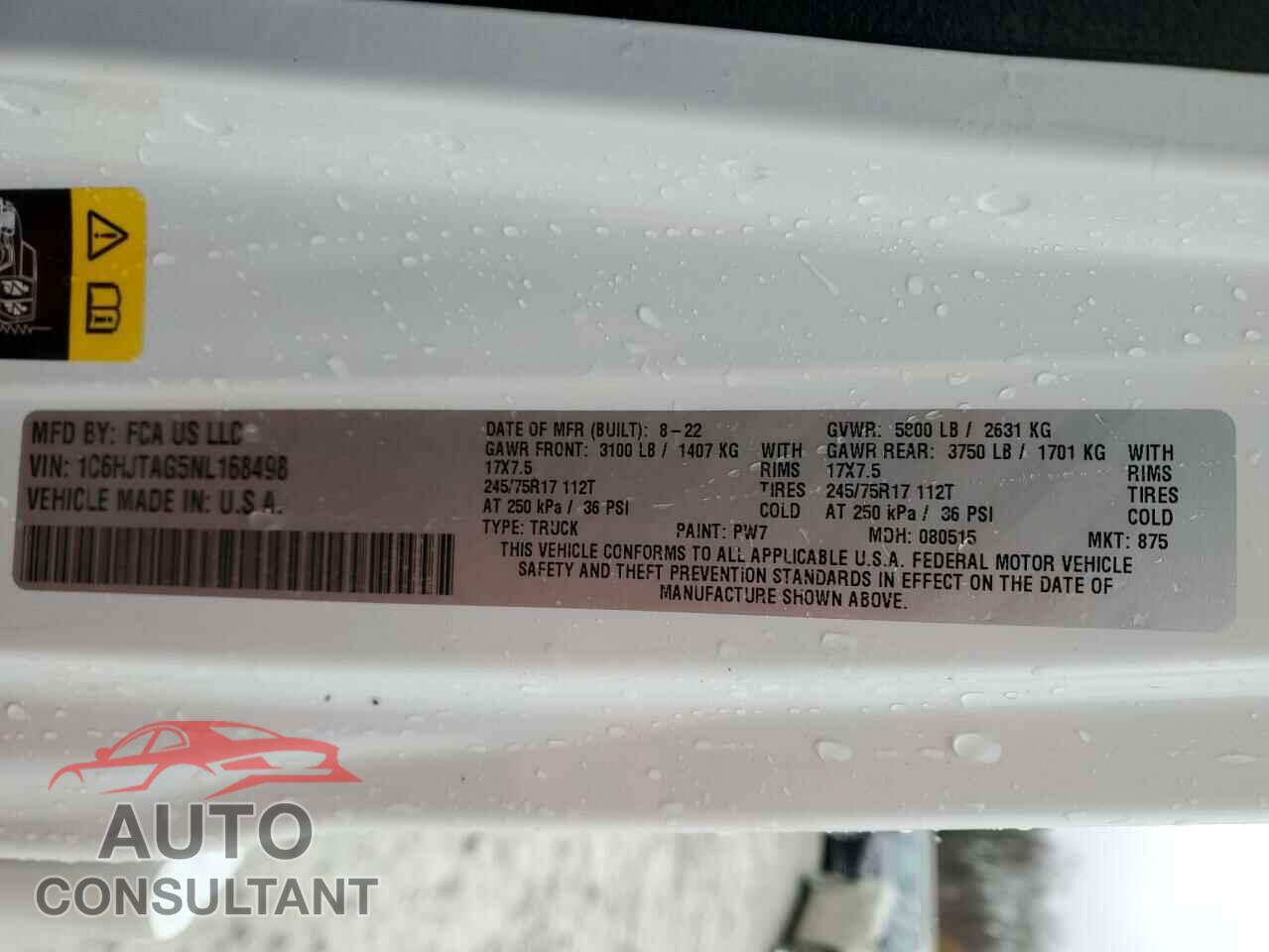 JEEP GLADIATOR 2022 - 1C6HJTAG5NL168498