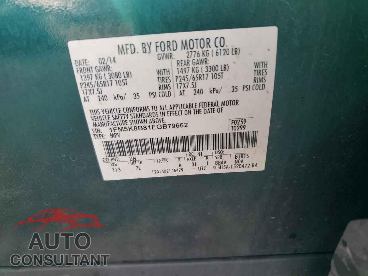 FORD EXPLORER 2014 - 1FM5K8B81EGB79662