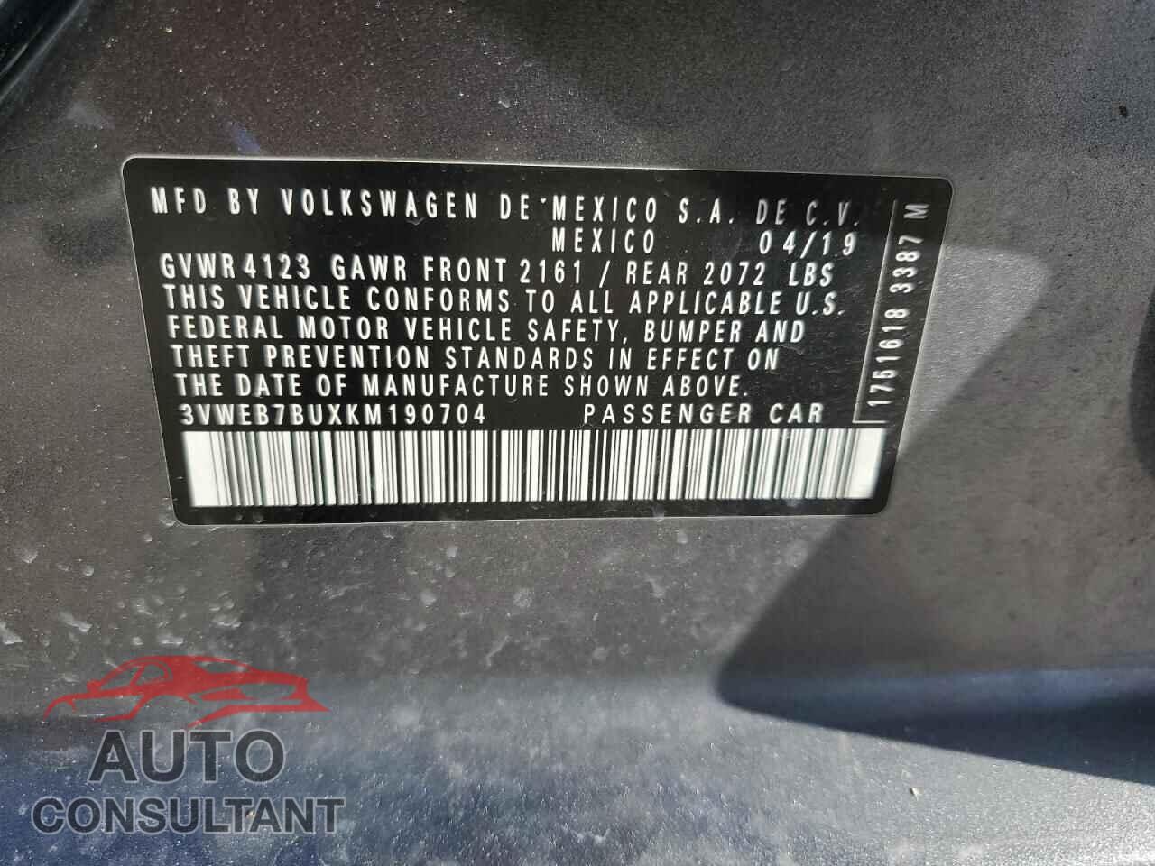 VOLKSWAGEN JETTA 2019 - 3VWEB7BUXKM190704