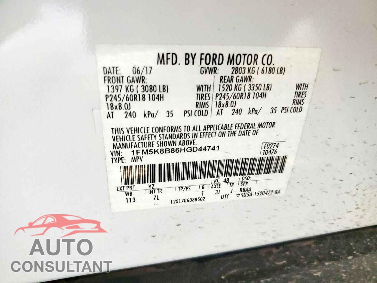 FORD EXPLORER 2017 - 1FM5K8B86HGD44741