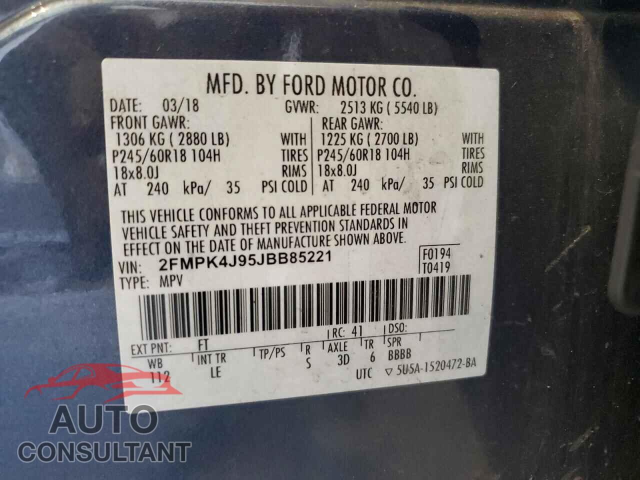 FORD EDGE 2018 - 2FMPK4J95JBB85221