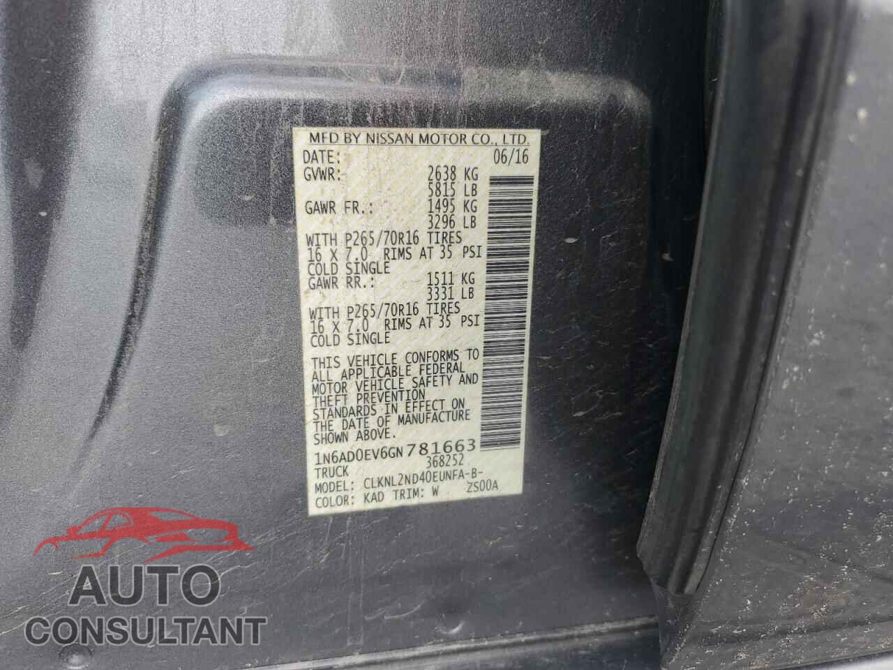 NISSAN FRONTIER 2016 - 1N6AD0EV6GN781663