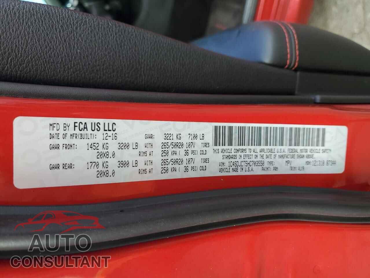 DODGE DURANGO 2017 - 1C4SDJCT5HC703550