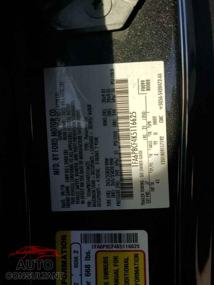 FORD MUSTANG 2019 - 1FA6P8CF4K5116625