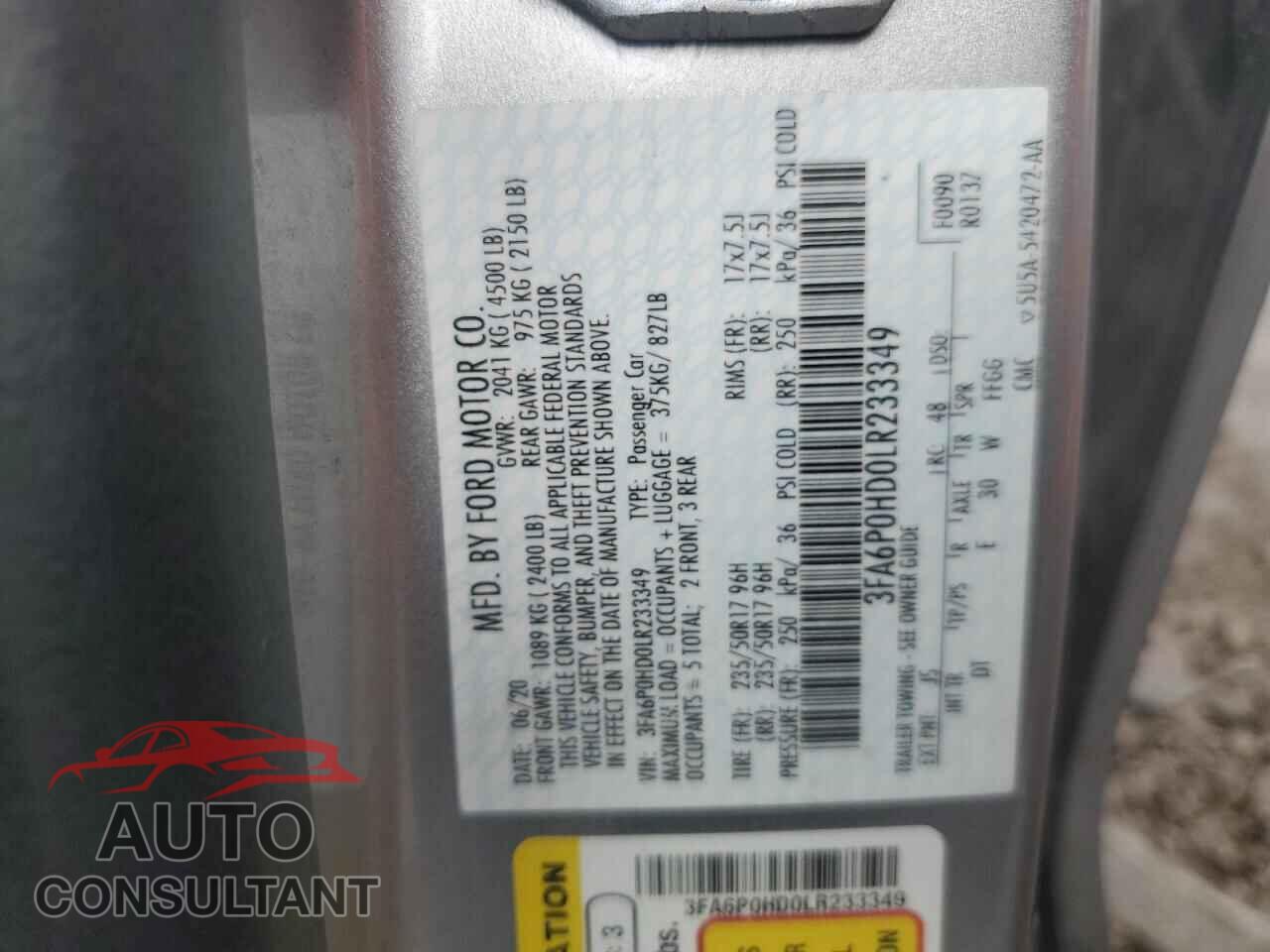 FORD FUSION 2020 - 3FA6P0HD0LR233349