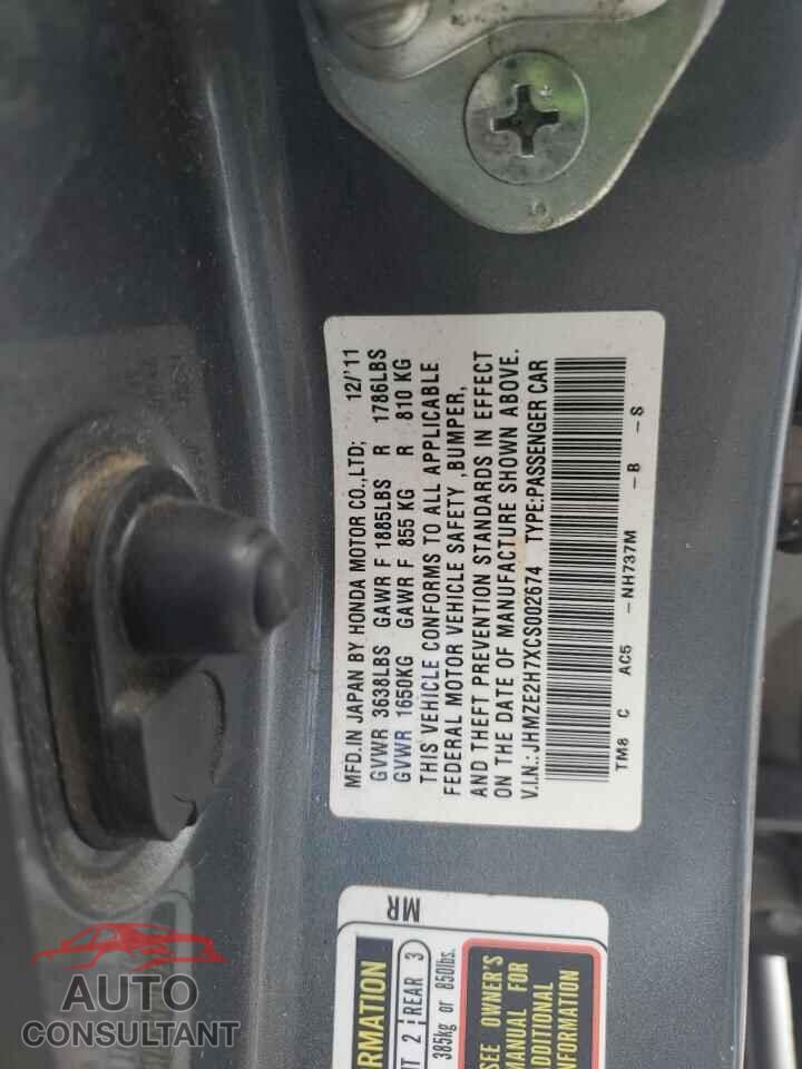HONDA INSIGHT 2012 - JHMZE2H7XCS002674
