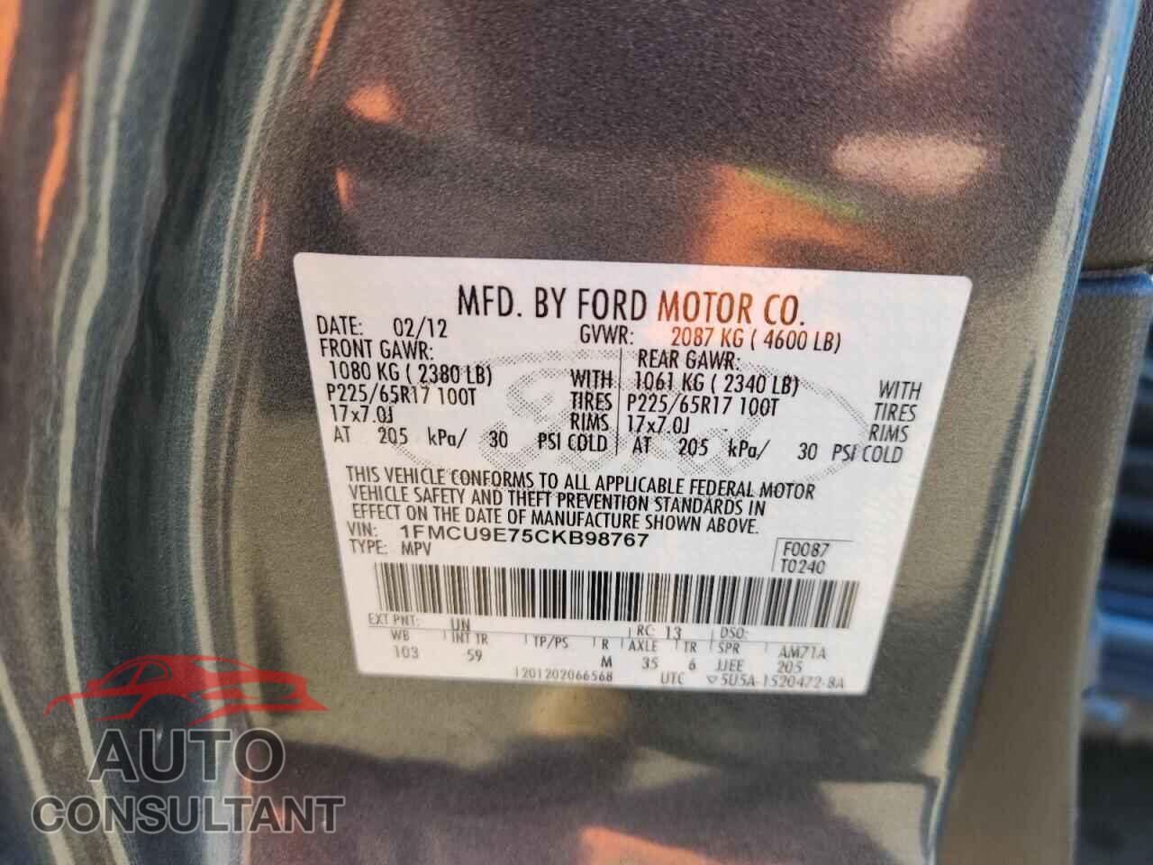 FORD ESCAPE 2012 - 1FMCU9E75CKB98767