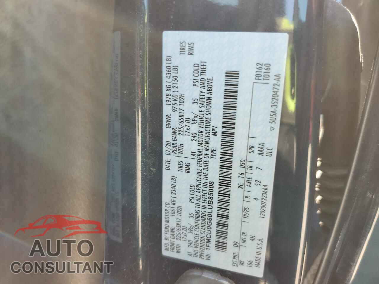 FORD ESCAPE 2020 - 1FMCU0G60LUB85008
