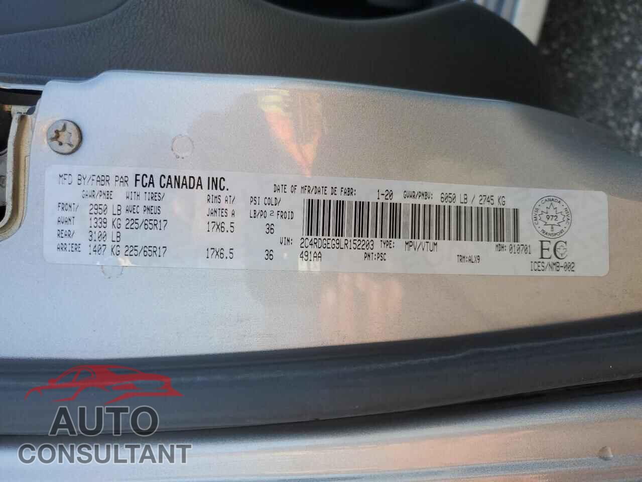 DODGE CARAVAN 2020 - 2C4RDGEG9LR152203