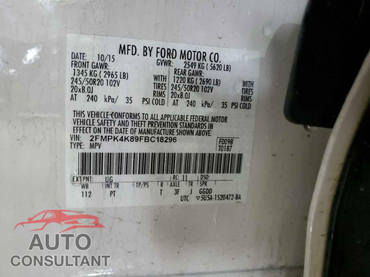 FORD EDGE 2015 - 2FMPK4K89FBC18296