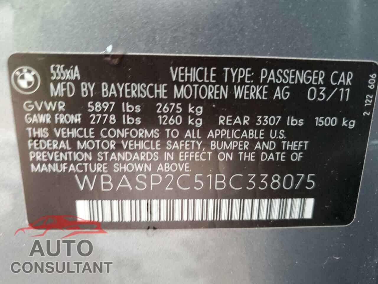 BMW 5 SERIES 2011 - WBASP2C51BC338075