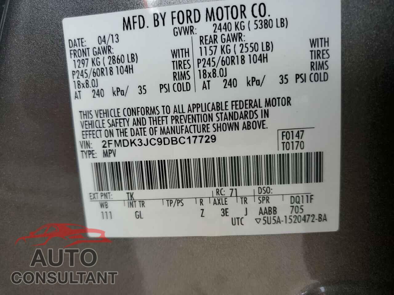 FORD EDGE 2013 - 2FMDK3JC9DBC17729