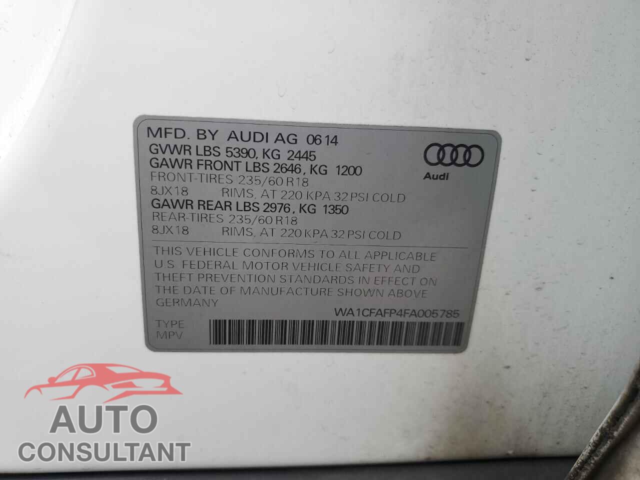 AUDI Q5 2015 - WA1CFAFP4FA005785