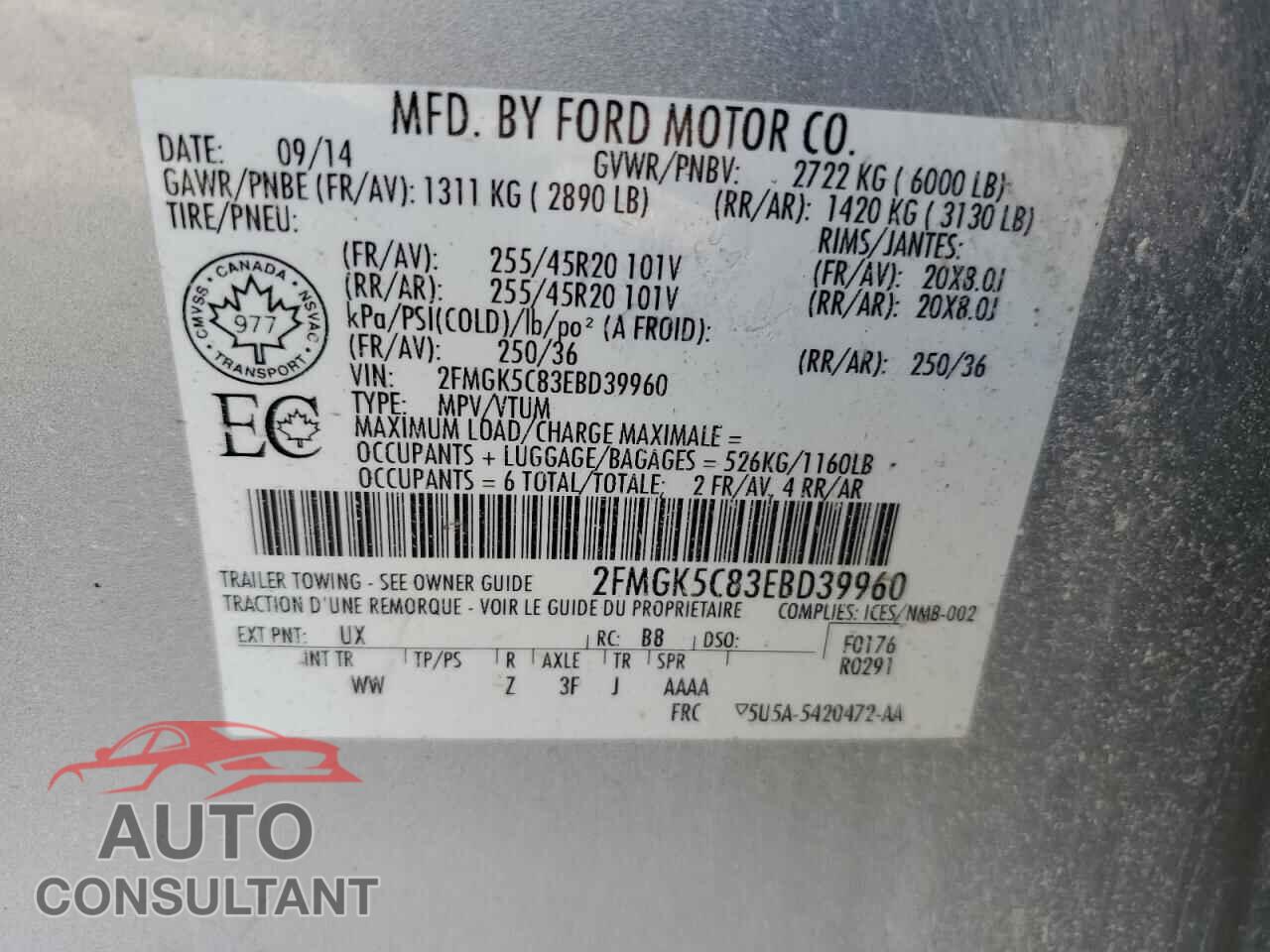 FORD FLEX 2014 - 2FMGK5C83EBD39960