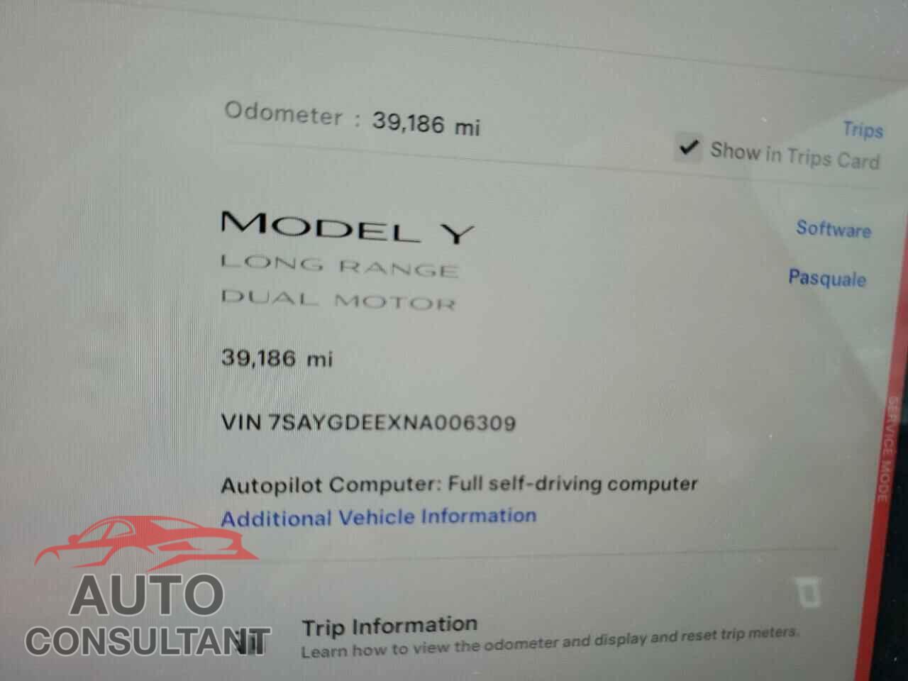 TESLA MODEL Y 2022 - 7SAYGDEEXNA006309