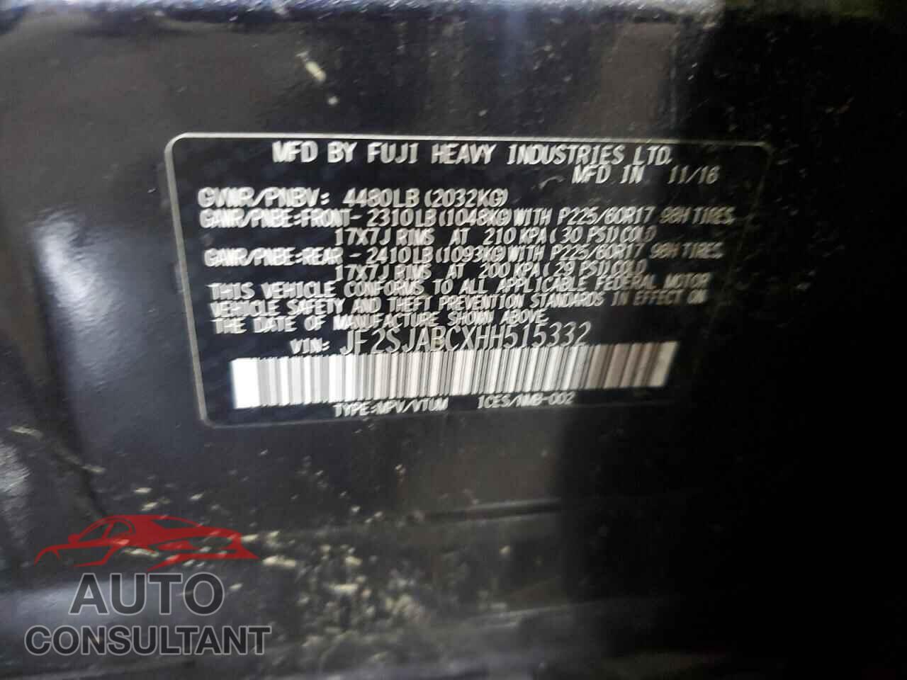SUBARU FORESTER 2017 - JF2SJABCXHH515332