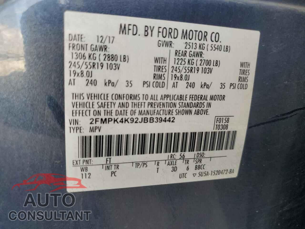 FORD EDGE 2018 - 2FMPK4K92JBB39442