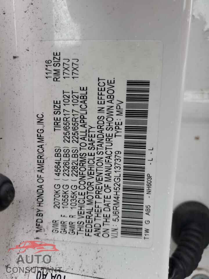 HONDA CRV 2016 - 5J6RM4H52GL137379