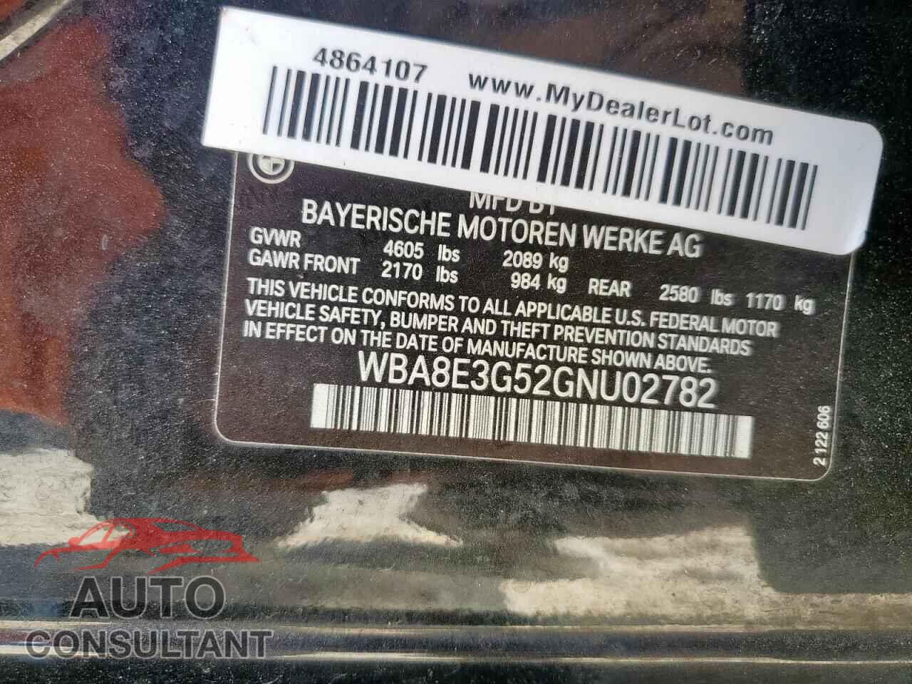 BMW 3 SERIES 2016 - WBA8E3G52GNU02782